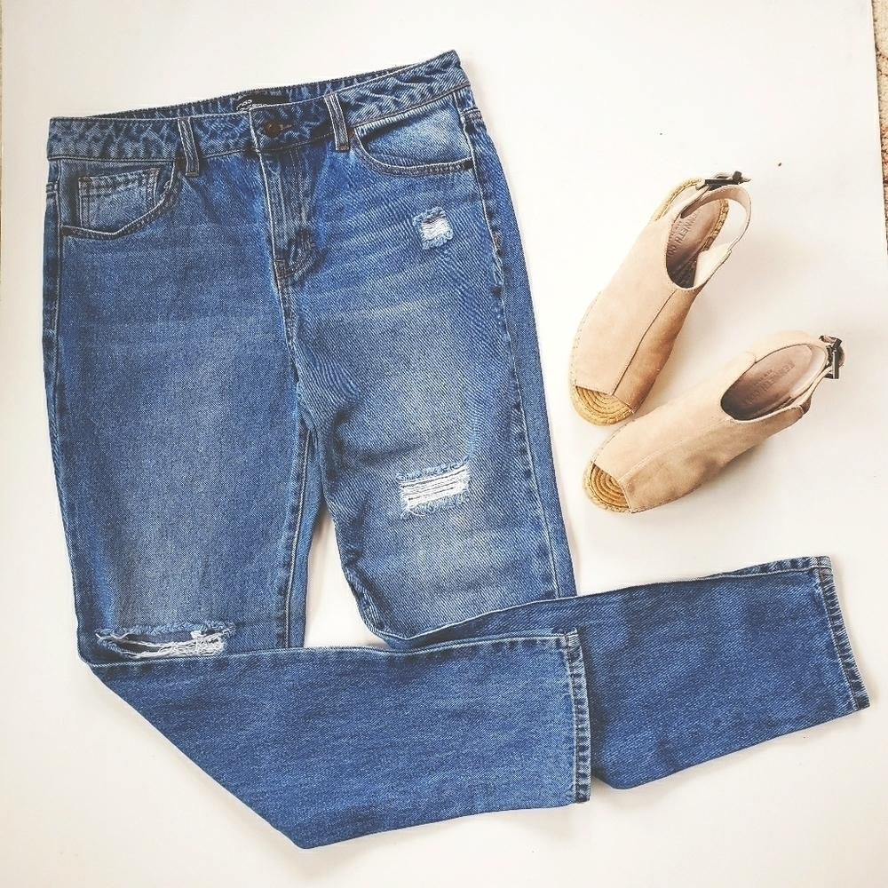miss poured blue High Rise Ripped Jeans